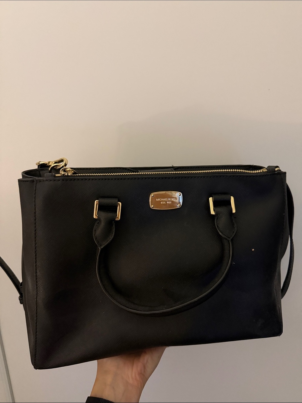 Michael Kors Black Saffiano Satchel with Gold Hardware